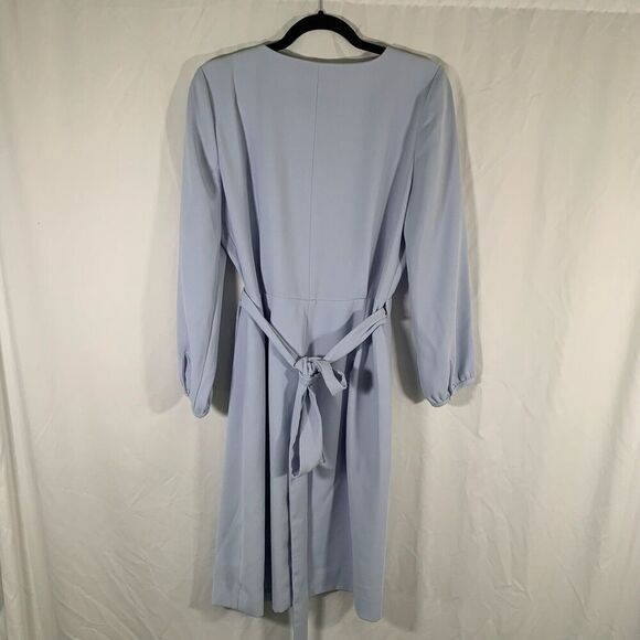 J Crew Dress Women's 8T Tall Light Blue True Wrap Long Sleeve Tie Waist - Picture 9 of 10